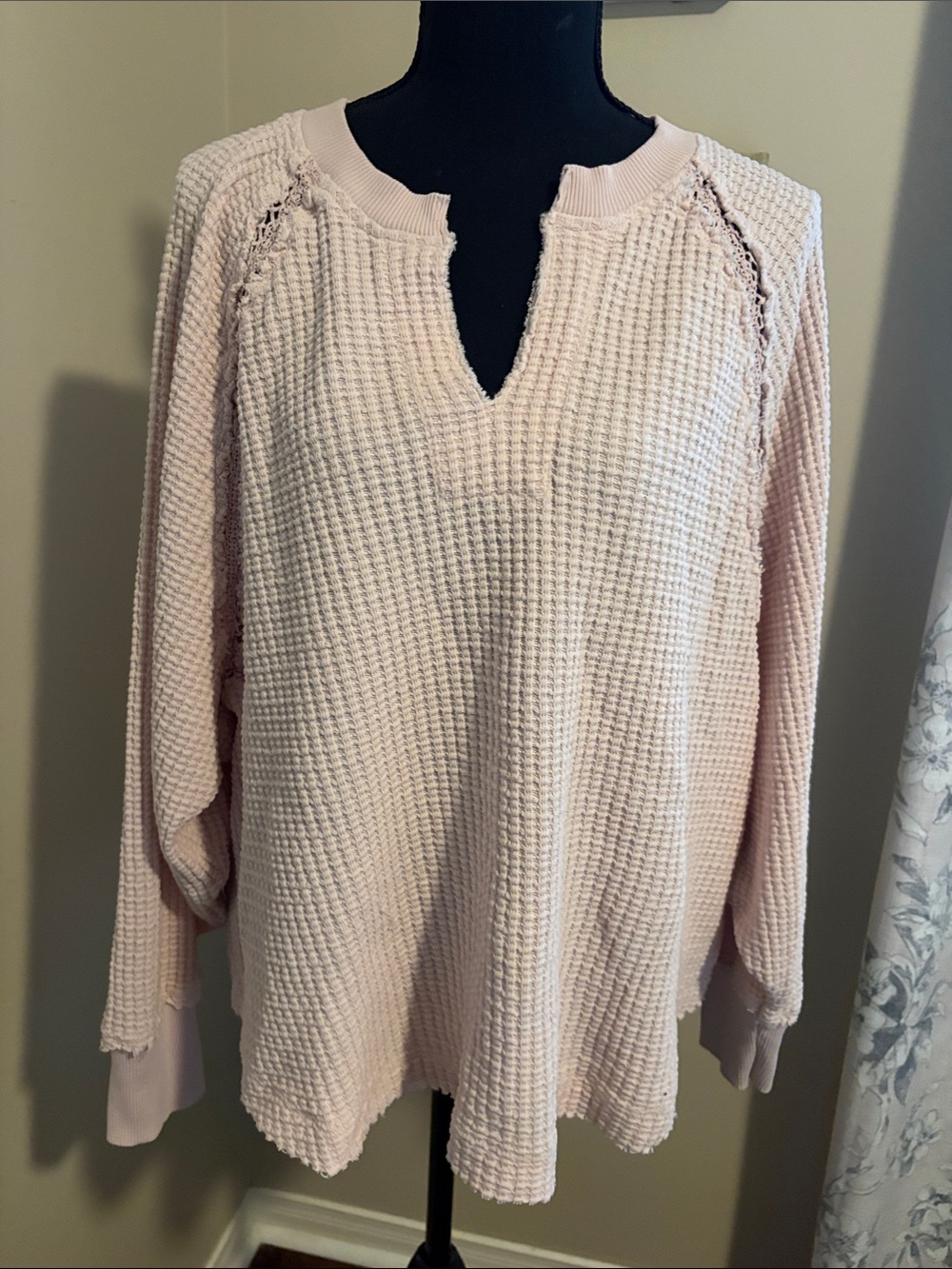 American Eagle Light Pink Waffle Knit Long Sleeve Top